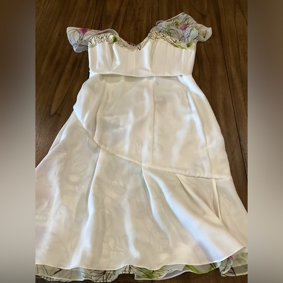 Mikael aghal romantic abstract garden silk cocktail flutter Sleeve Mini dress - Picture 13 of 14